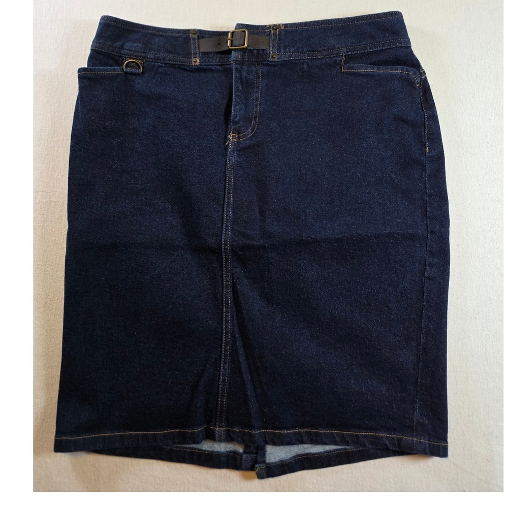 Chaps Denim Skirt Womens 6 Dark Wash Pencil Straight Belted D-Ring Stretch Skirt